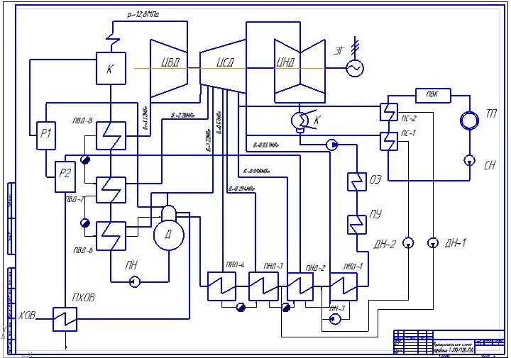 Принципиальная схема тепловой электрической станции Проектирование энергоблока электрической мощностью 110 МВТ - Чертежи, 3D Модели,