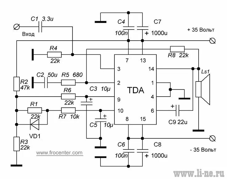 Принципиальная схема усилителя звука история Мощный УНЧ на TDA7294 с защитой от перегрузки Радиолюбитель - это просто Радиолю