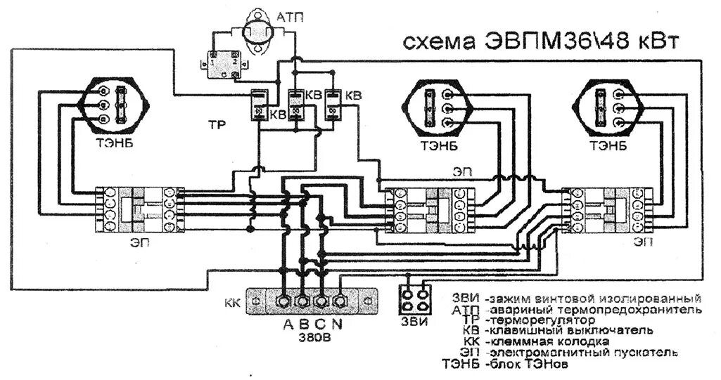 Принципиальная схема устройства электрического котла Котел электрический Ресурс ЭВПМ-48 кВт (16/32/48 кВт; 380 В; т/регулятор) купить