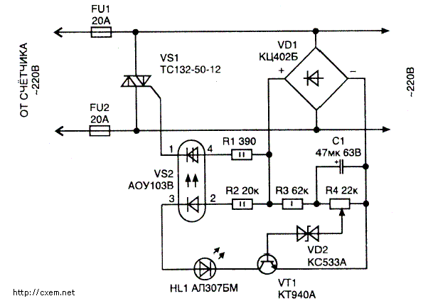 Принципиальная схема защиты от перенапряжения сети 220v Защита радиоаппаратуры от повышения напряжения в сети