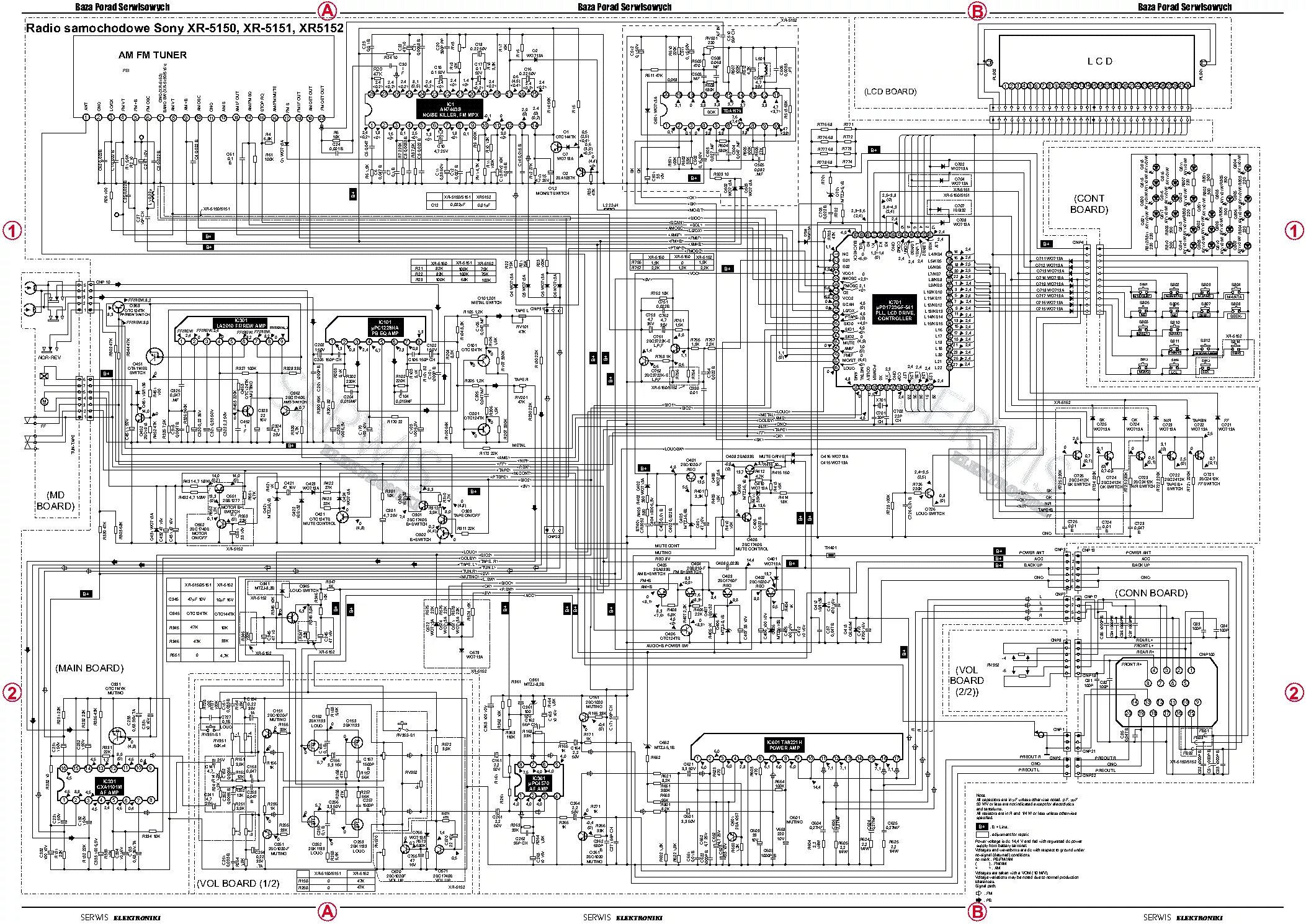 Принципиально электрические схемы sony SONY XR-5150 5151 5152 Service Manual download, schematics, eeprom, repair info 