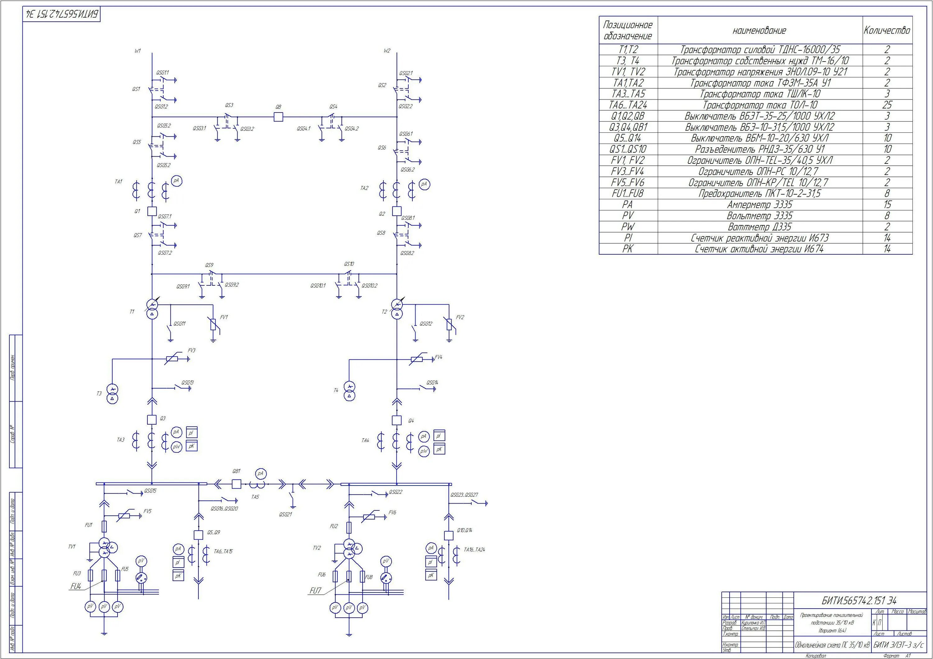 Принципиальные электрические схемы 35 кв 4 Выбор главной схемы соединений пс