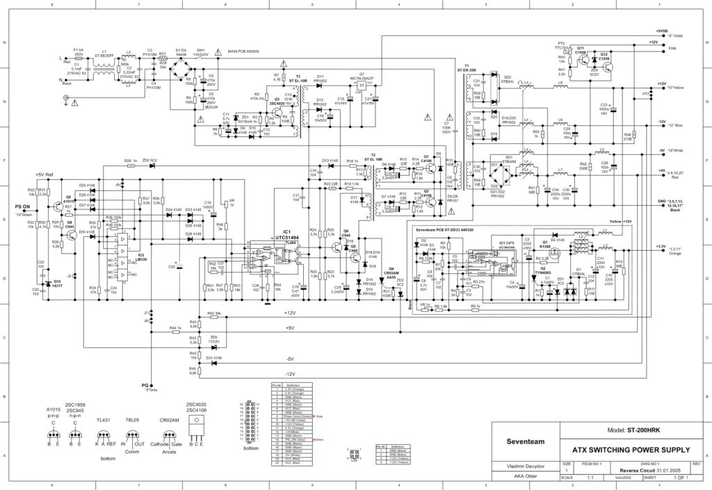 Принципиальные электрические схемы блоков питания компьютеров SevenTeam ST-200HRK Электронная схема, Схемотехника, Принципиальная схема