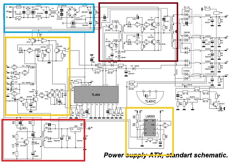 Принципиальные электрические схемы блоков питания компьютеров Переделка компьютерного ATX блока питания в регулируемый - Лаборатория доктора Т