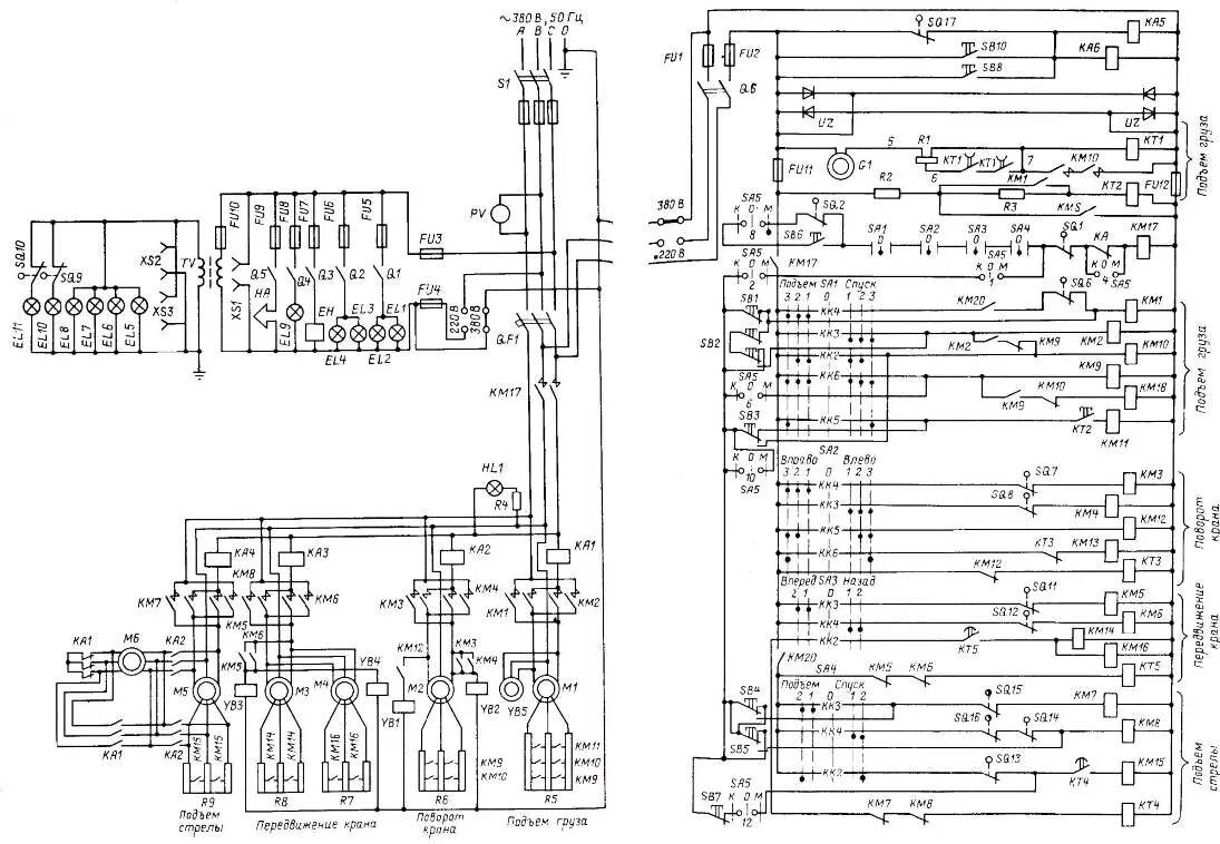 Принципиальные электрические схемы козловых кранов craneinfo.ru: Кран башенный КБ-100.0. Схема электрическая принципиальная