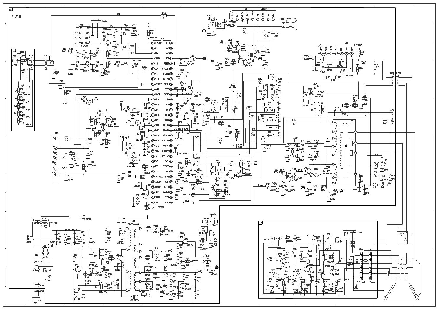 Принципиальные электрические схемы телевизоров AKAI 21CT-21FS CHASSIS EX-1A SCH Service Manual download, schematics, eeprom, re