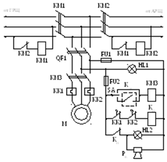 Принципиальные схемы электрических приводов Осушительного насоса (схема повторного включения электроприводов насосов) - Студ