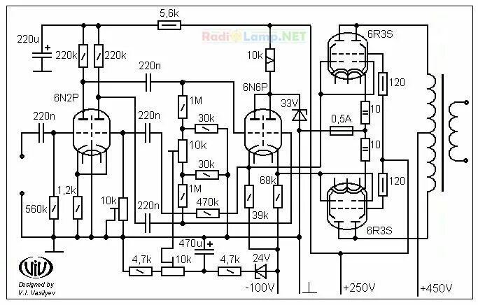 Принципиальные схемы ламповых усилителей Модернизация лампового усилителя Прибой 50УМ-204С Усилитель, Принципиальная схем