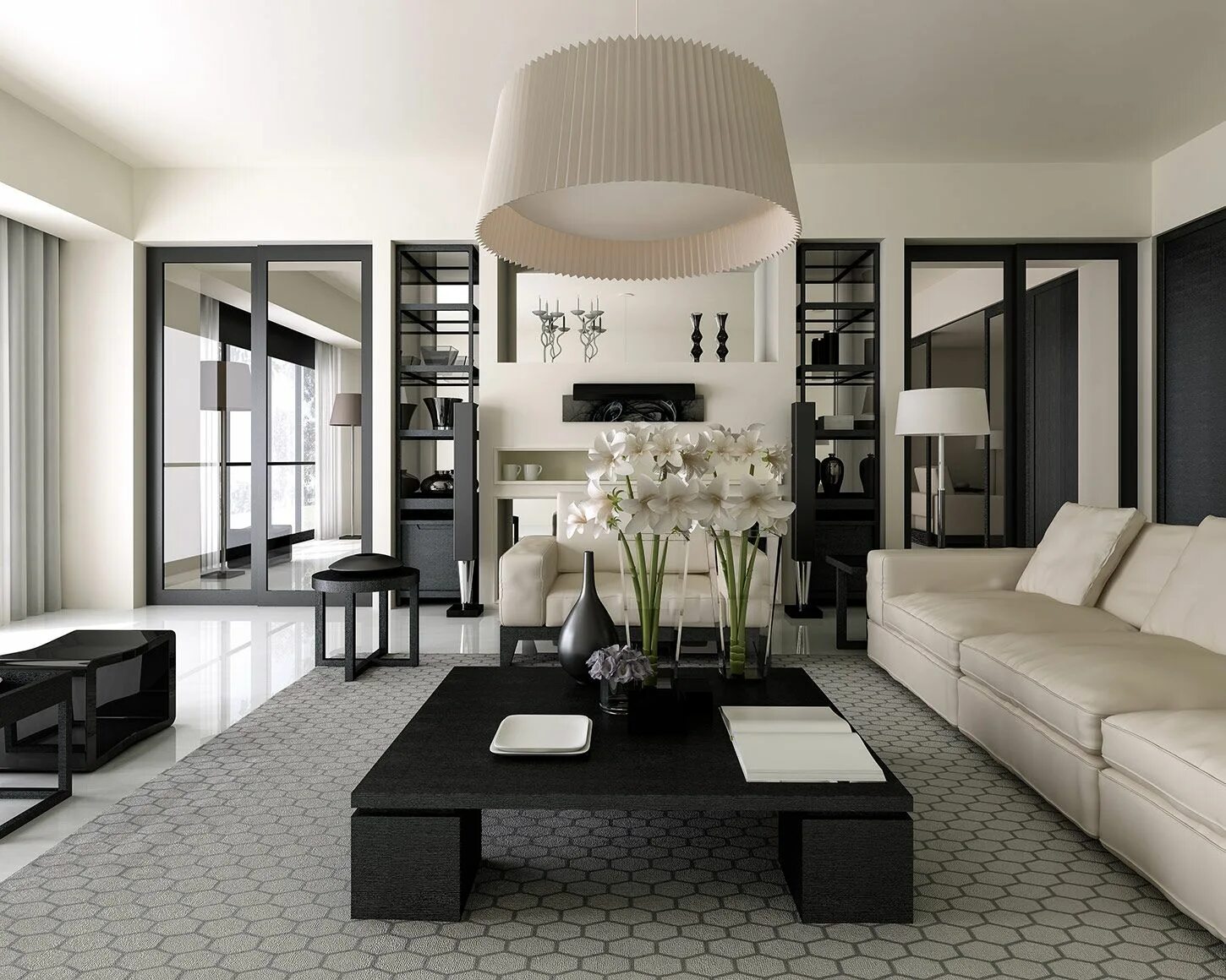 Принципы дизайна интерьера Classic and Chic: Black and White Living Room Decor - Decorilla Online Interior 