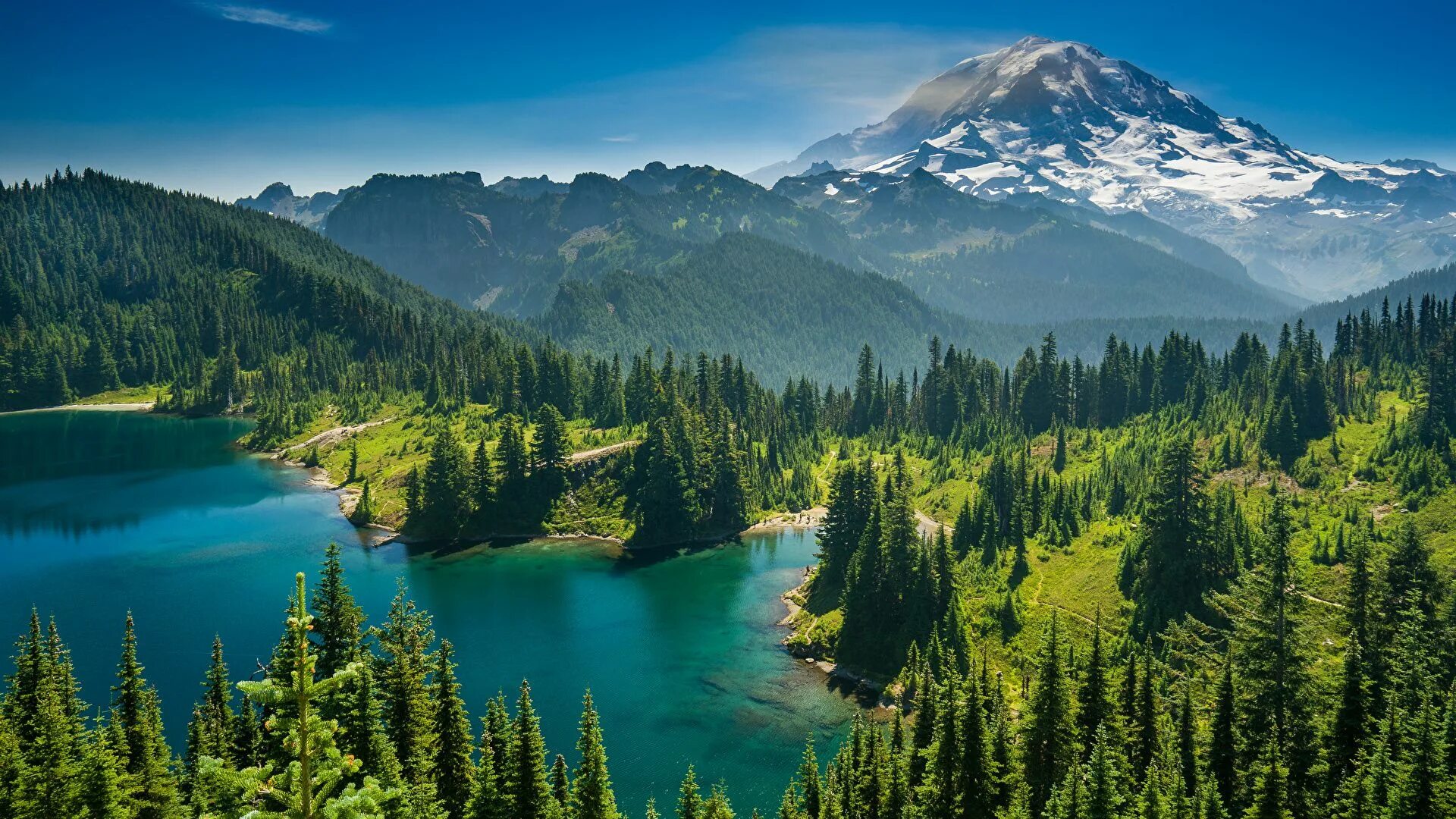 Природа фото делать Fonds d'ecran 1920x1080 USA Parc Lac Montagnes Forêts Photographie de paysage La