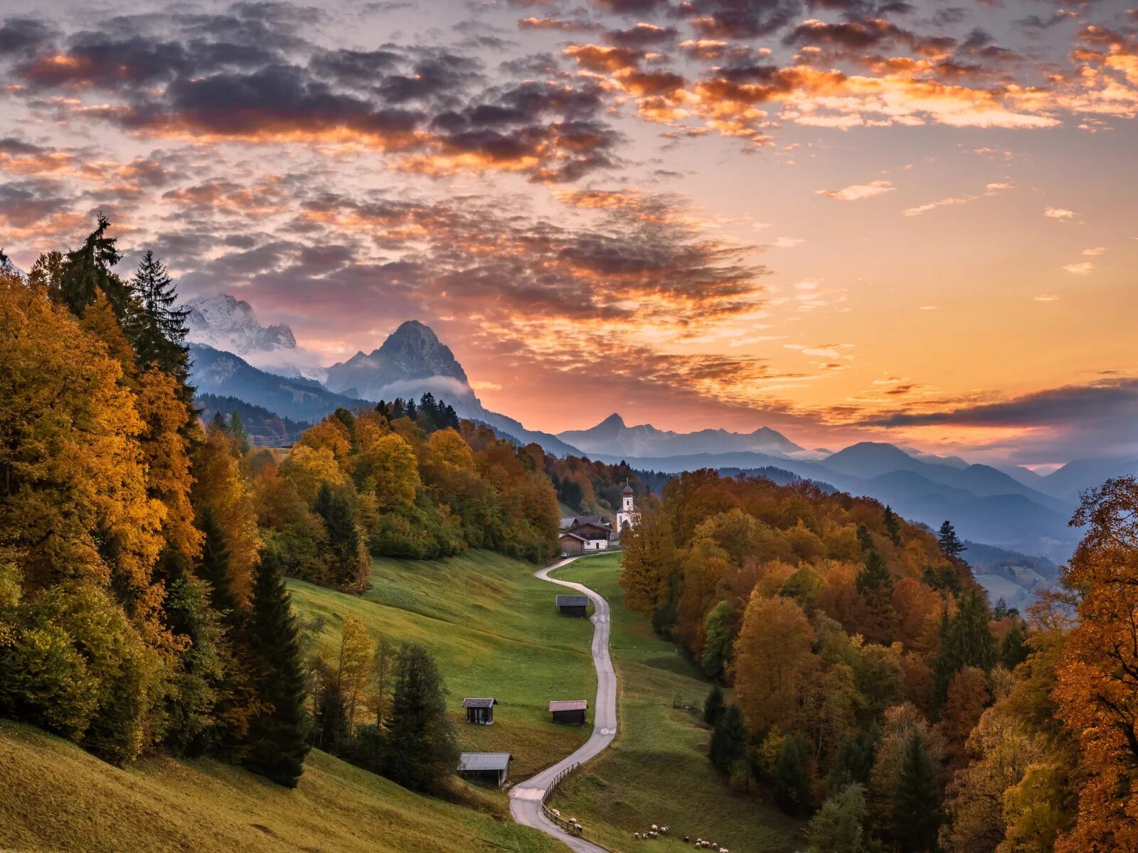 Природа германии фото Download wallpaper road, autumn, trees, mountains, nature, house, Germany, Bayer