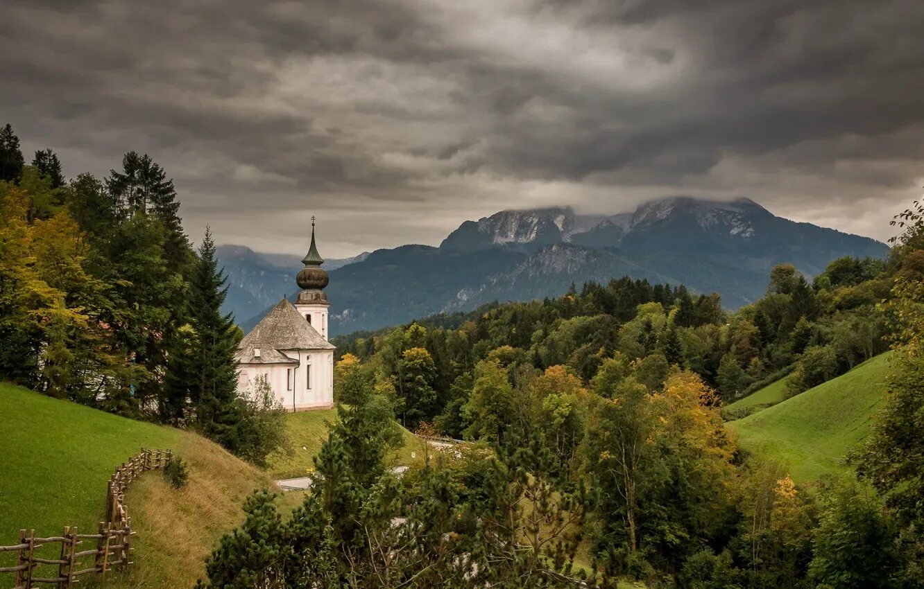 Природа германии фото Обои горы, Германия, Бавария, Church of Maria Gern на телефон и рабочий стол, ра