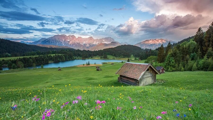 Природа горизонтальное фото Пазл "Пейзаж. Луга, горы, трава, Альпы" из 1008 элементов Собрать онлайн пазл № 