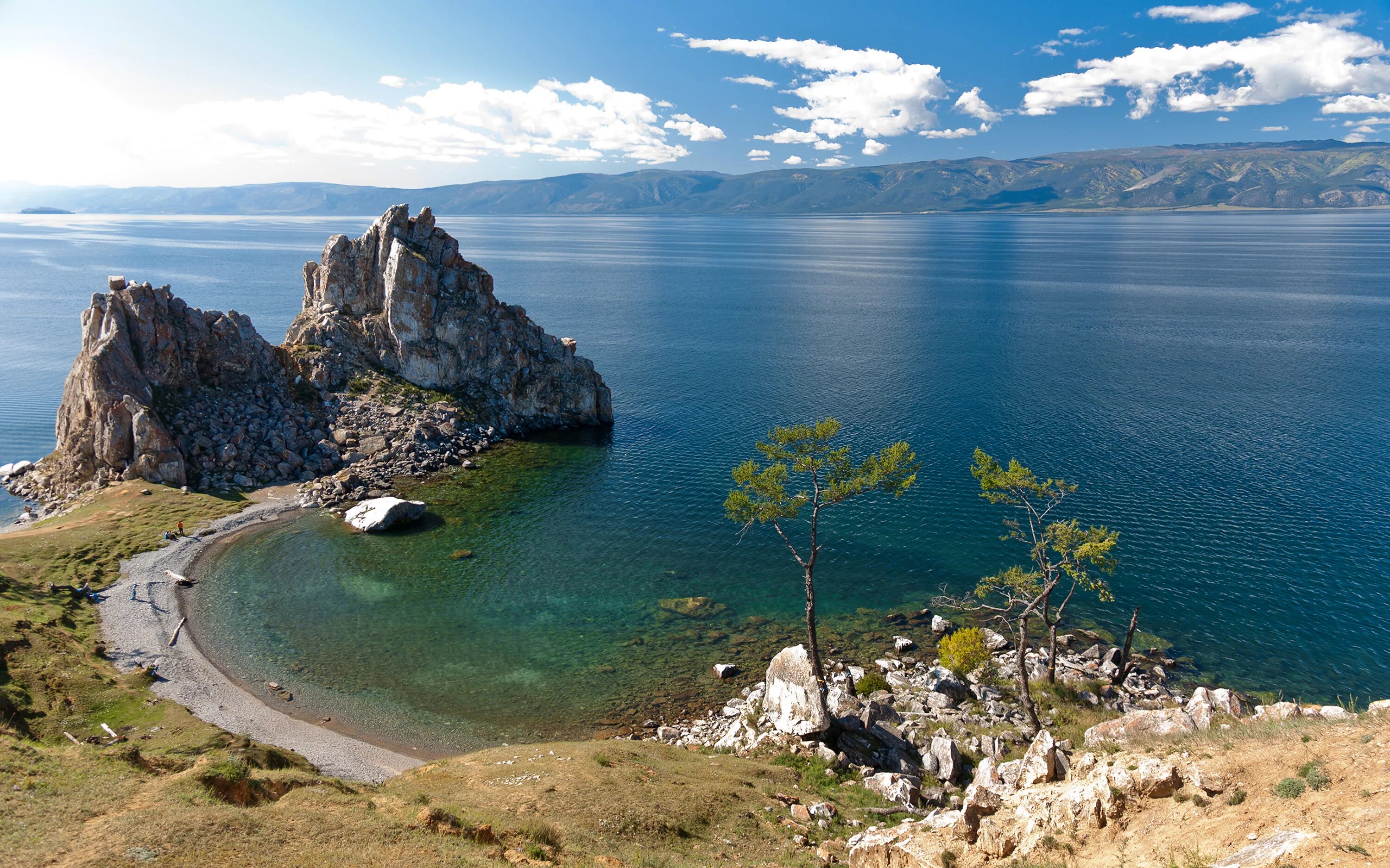 Природа озера байкал фото Фото Россия Baikal Скала Природа Озеро Пейзаж берег 3840x2400