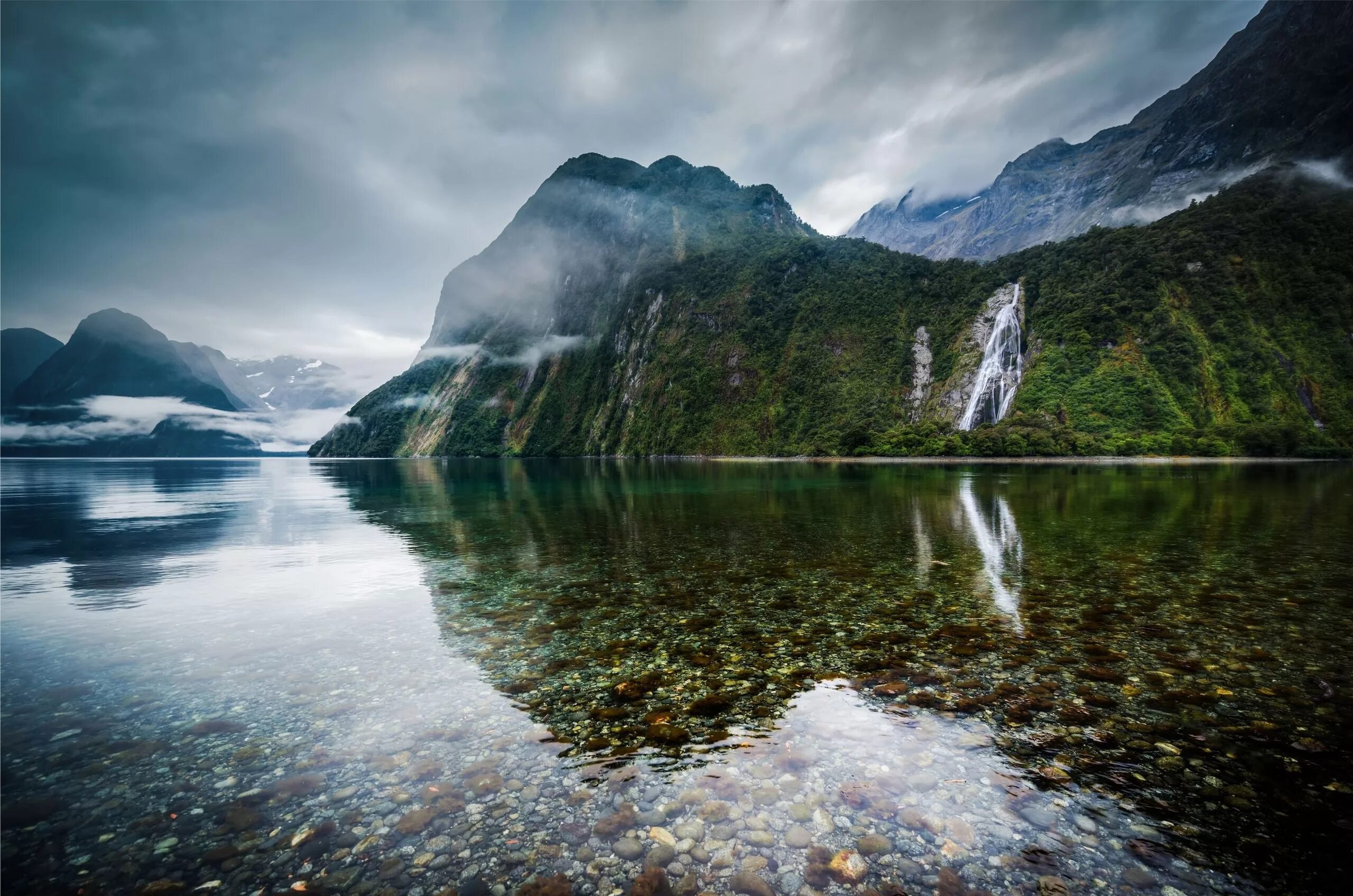 Природа зеландии фото Wallpaper : landscape, mountains, waterfall, sea, lake, nature, reflection, hill