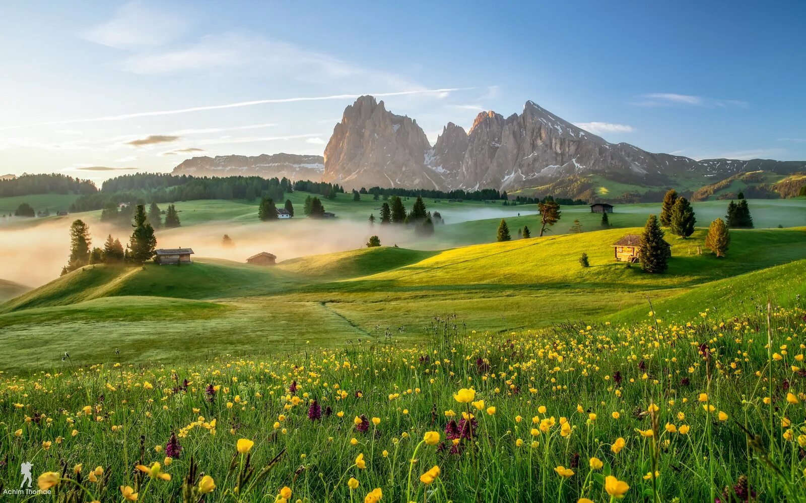 Природные пейзажи фото Sunrise - Alpe di Siusi - Dolomite Alps Nature photography, Field wallpaper, Alp