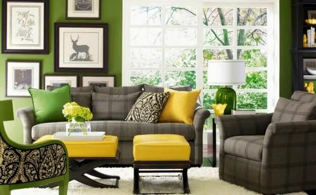 Природные цвета в интерьере Choosing Accents for Interior Design Color Schemes with Analogous Green, Yellow,