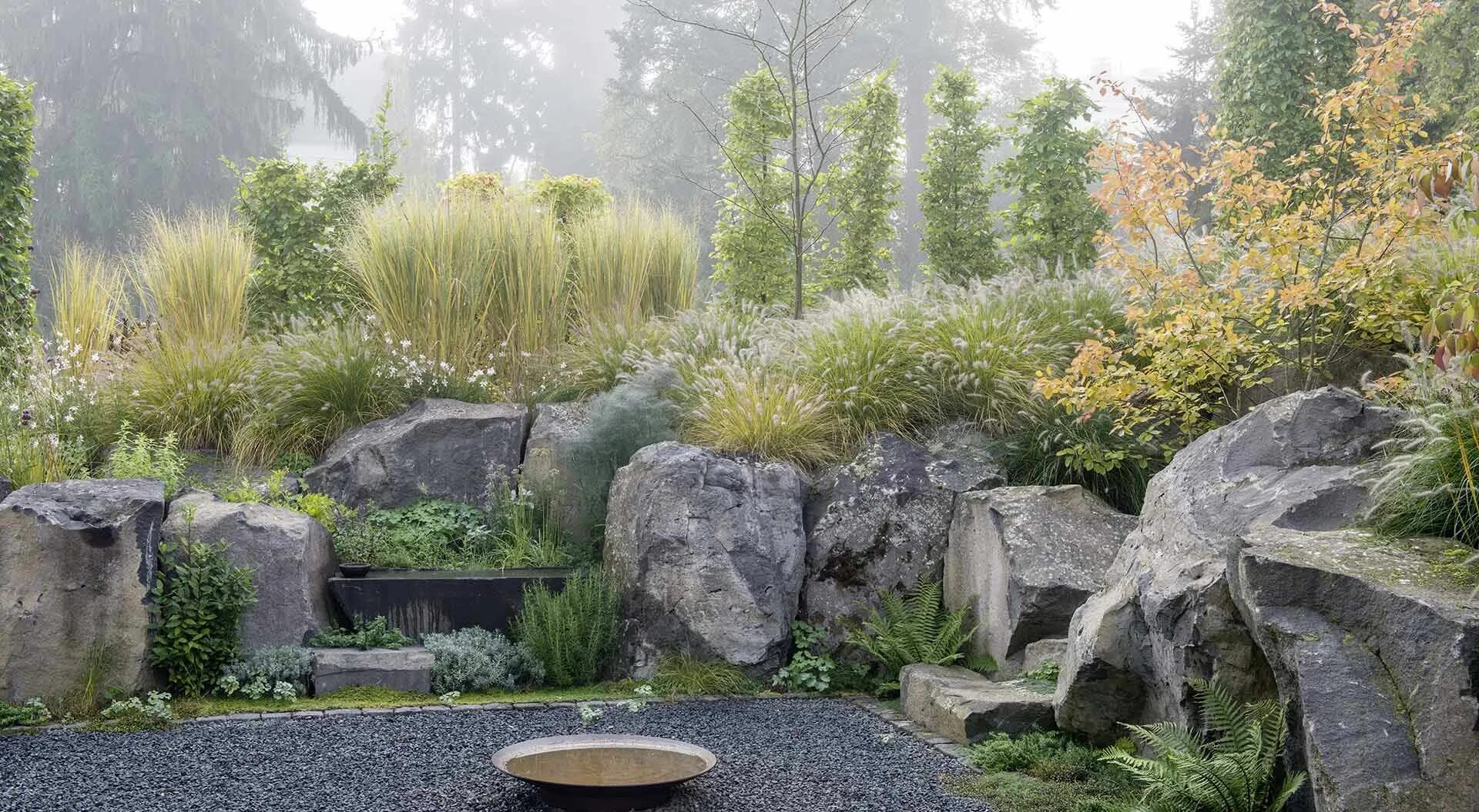 Природный стиль в ландшафтном дизайне фото Garten im Ahrtal - Natursteinwand mit Gräsern und Blumen Tuin trappen, Tuin, Jap