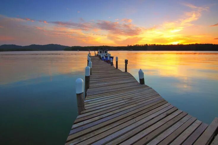 Пристань фото на реке #boat #dawn #dock #dusk #jetty #lake #pier #river #sunrise #sunset #tranquil #wa