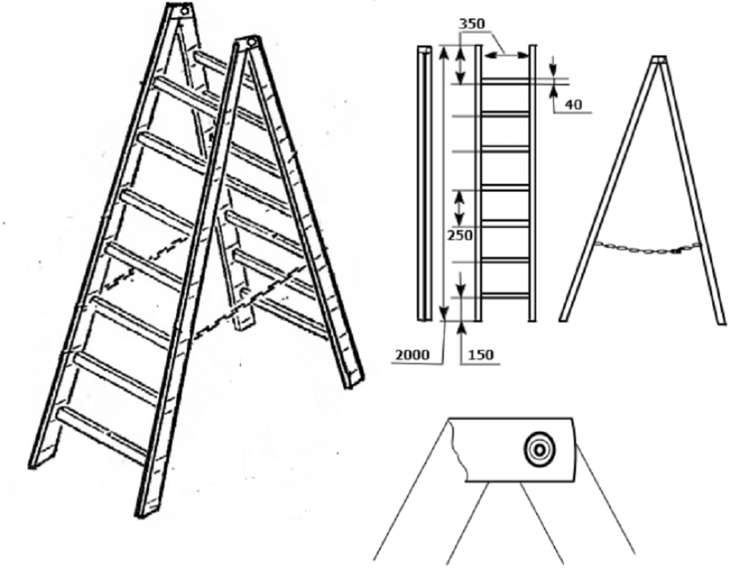 Приставная лестница из профильной трубы 20х40 чертежи Приставная лестница из дерева своими руками: чертежи, как правильно сделать