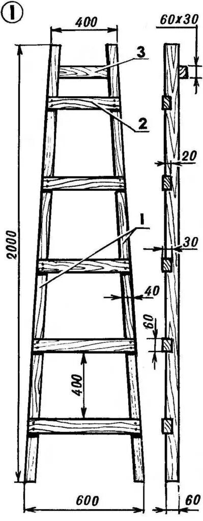 Приставная лестница размеры чертеж Приставная лестница из дерева: делаем своими руками