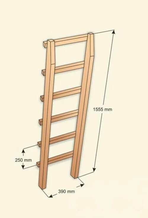 Приставная лестница своими руками из дерева чертежи Габариты лестницы под двухъярусную кровать