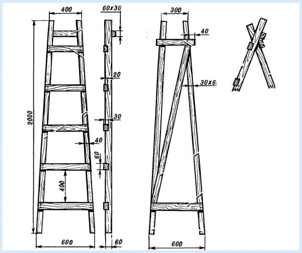 Приставная лестница своими руками из дерева чертежи Схема деревянной стремянки Стремянки, Лестница, Чертежи