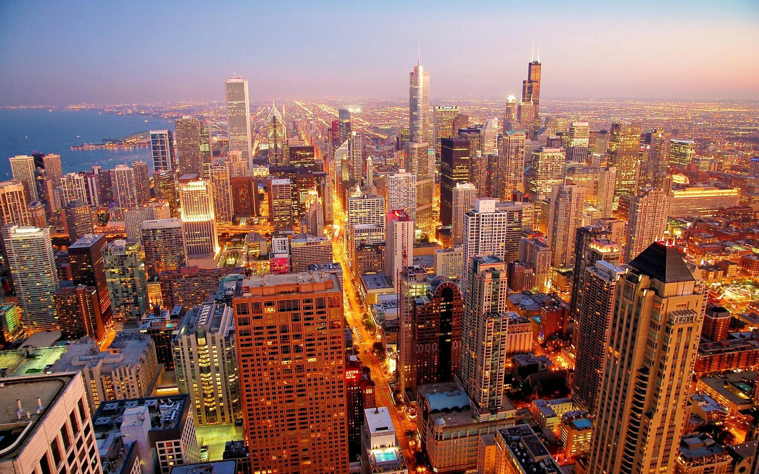 Присылайте фото города Download wallpaper 2560x1600 chicago, skyscrapers, night hd background