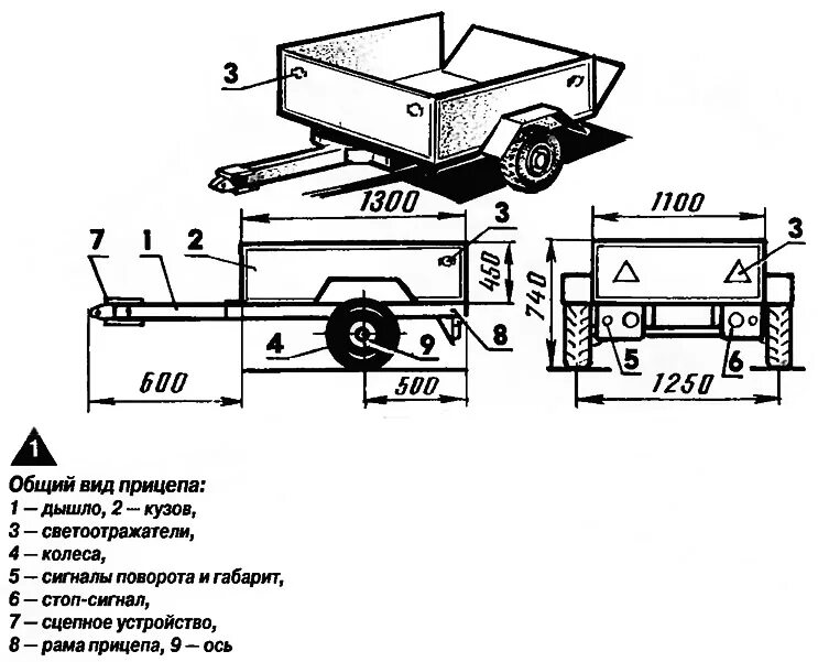 Прицеп для легкового автомобиля своими руками чертежи Рис. 1. Общий вид прицепа - изображение из статьи "Самодельный прицеп для мотоци