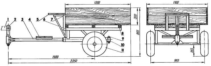 Прицеп своими руками чертежи Trailers and adapters for OKA walk-behind tractor. Re-equipment of OKA into a mi