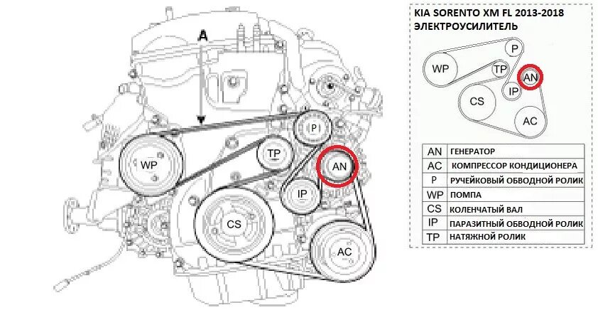 Приводной ремень киа рио схема установка Замена шкива генератора с обгонной муфтой KIA Sorento XM FL - KIA Sorento (2G), 
