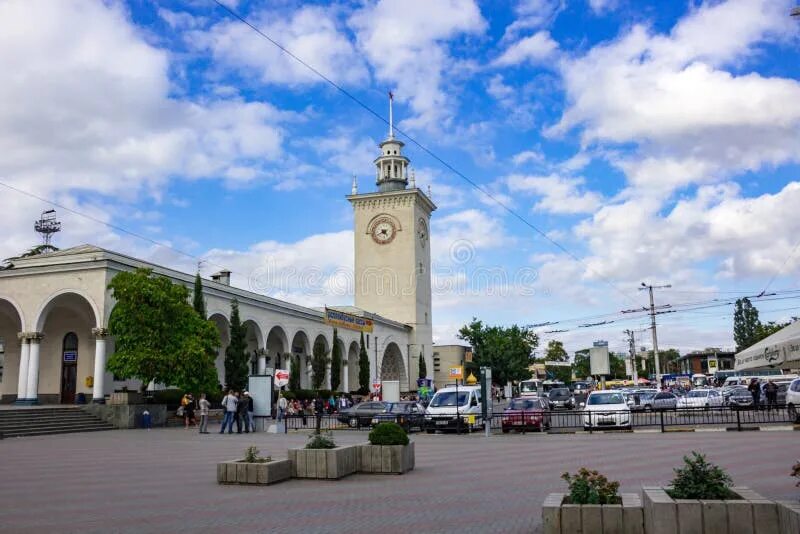 Привокзальная площадь симферополь фото Simferopol Railway Station. Clock Tower of Simferopol Railroad Station Stock Ima