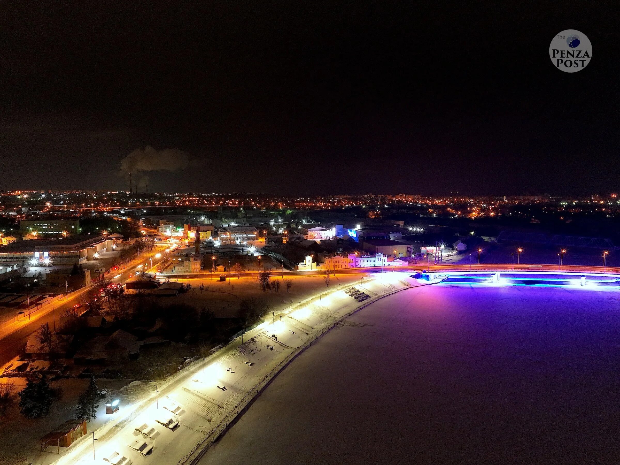 Про фото пенза Набережная реки Сура в Пензе. Ночной город и мосты зимой. Аэрофотография от The 