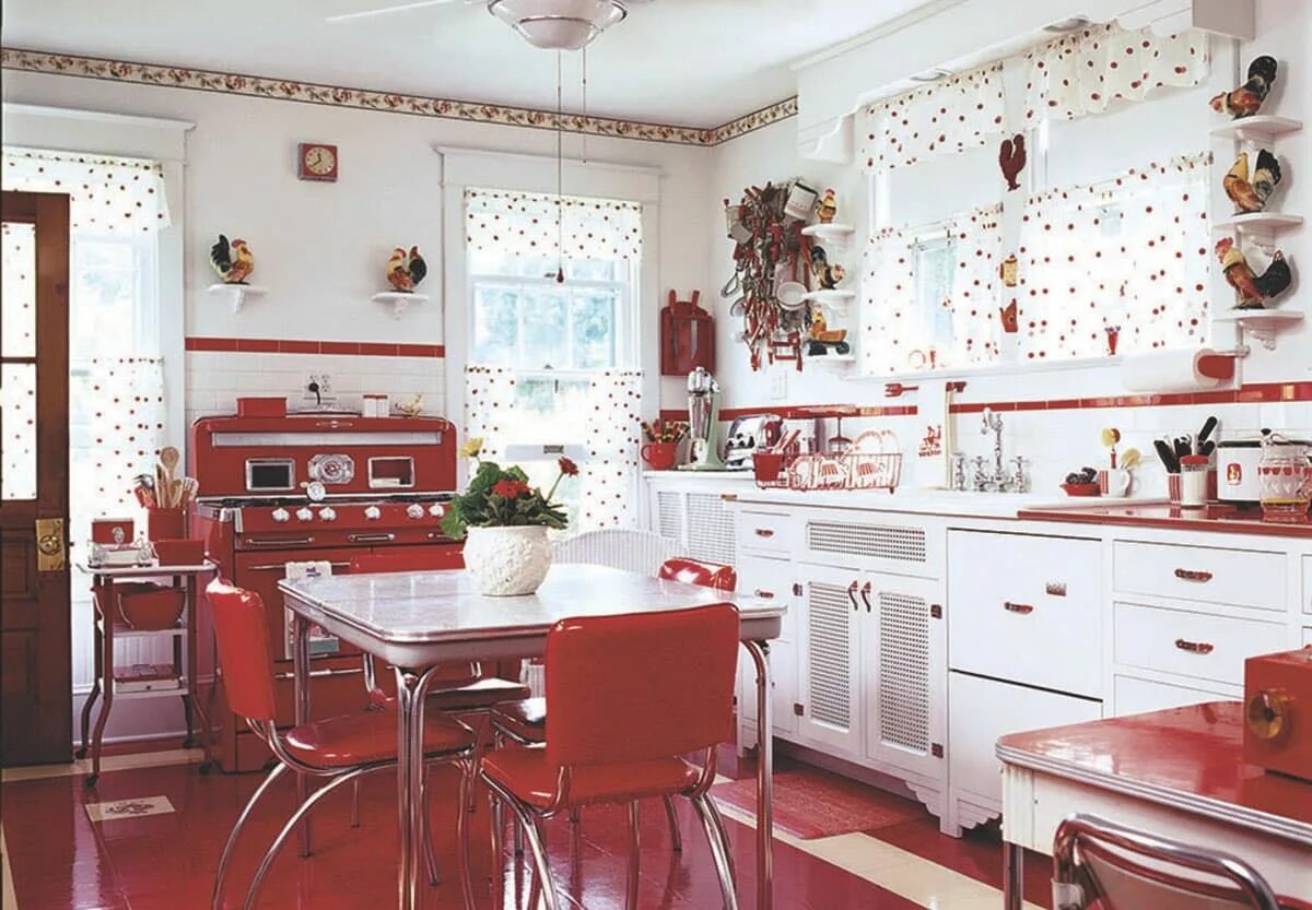 Про интерьер кухни Кухня в красном цвете 4 Retro kitchen, Retro kitchen decor, Retro home decor