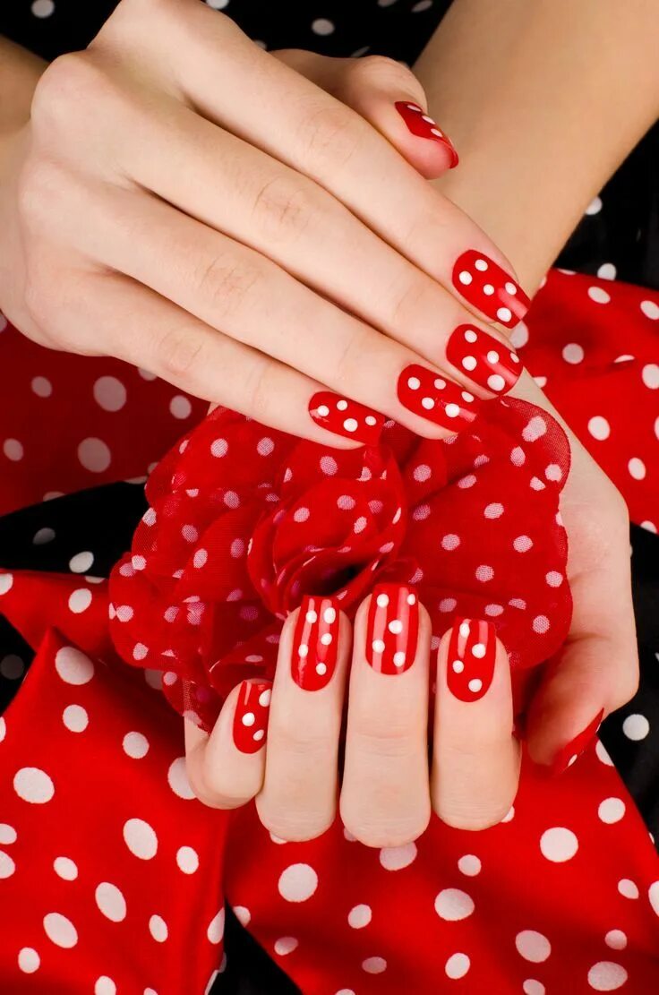 Про маникюр красный Motives Nail Lacquer Red Stiletto Polka dot nails, Red manicure, Red nails