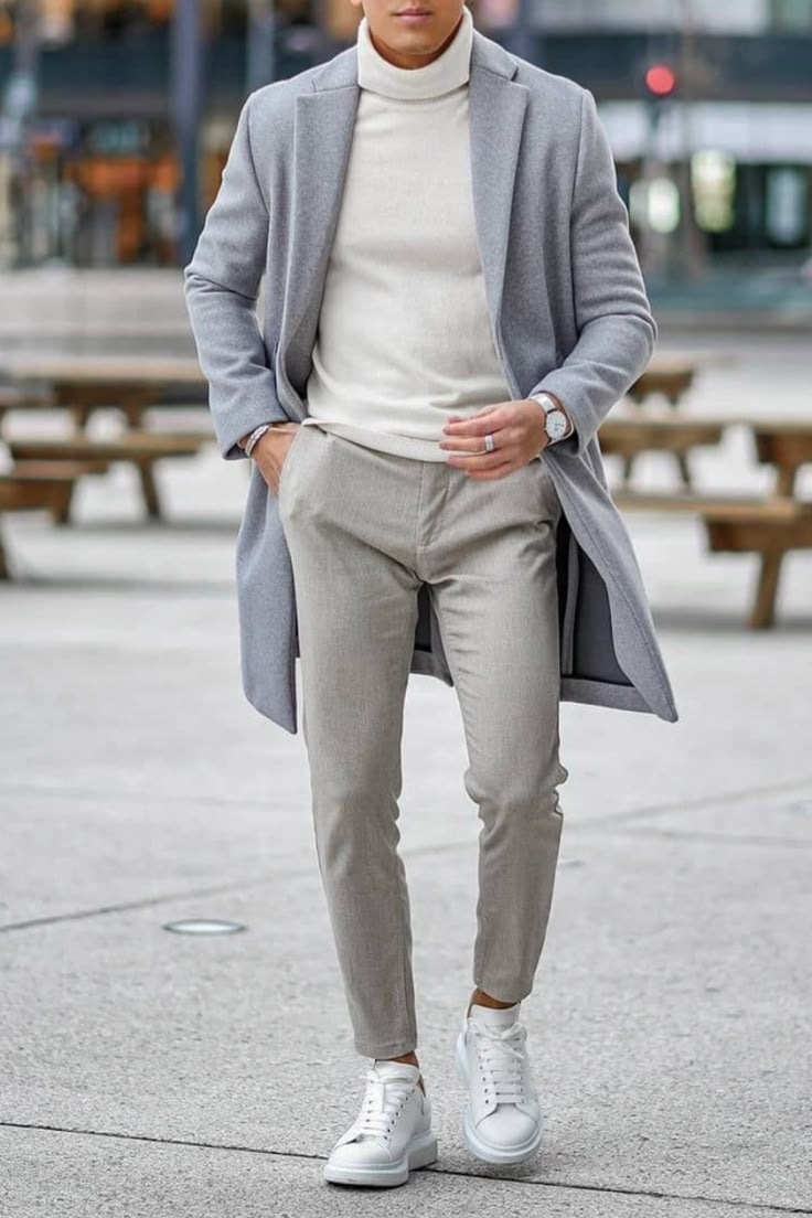 Про мужскую моду Men's Grey Overcoat and Turtleneck Winter Outfit Giorgenti Custom Suits Brooklyn