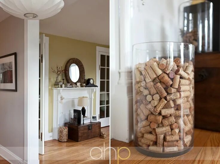 Пробки в вазе фото living space amy's house - Andrea Hubbell Photography Wine cork storage, Living 