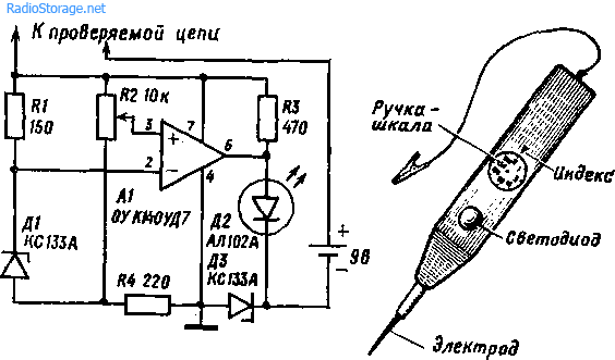 Пробник своими руками схема Пробник-анализатор электрических цепей на К140УД7