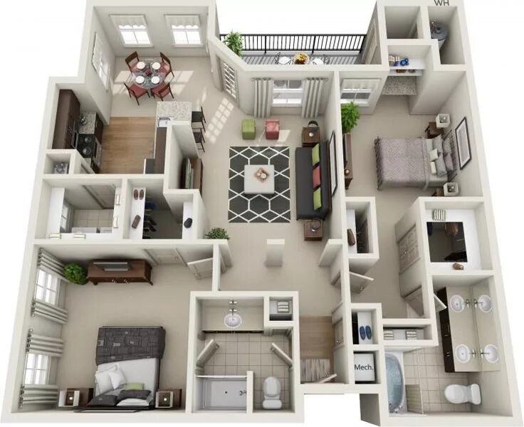 Продуманная планировка дома Two Bedroom Floorplans Avana Apartments Проектирование дома, Дом симсов, Планиро