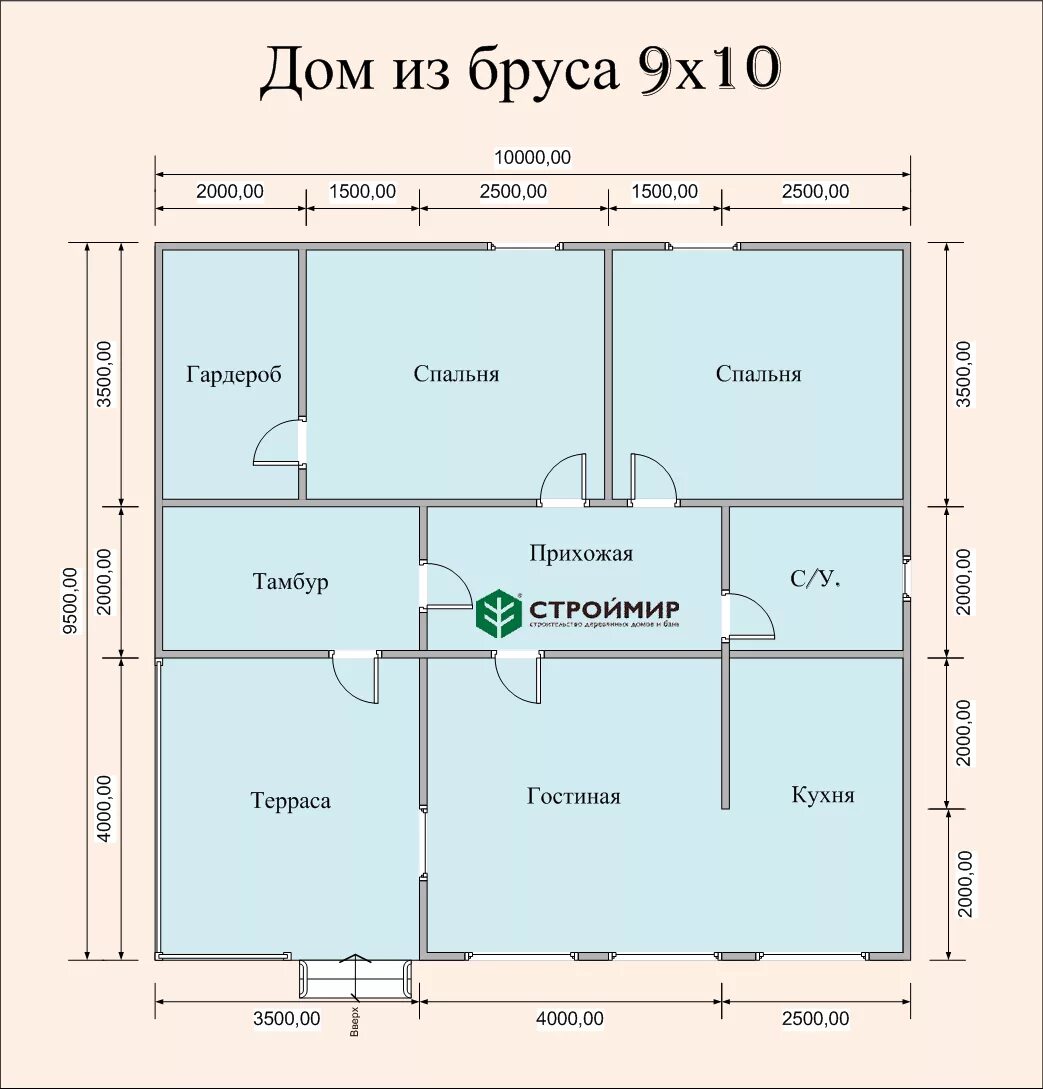 Проект 10х10 с отличной планировкой одноэтажного дома Одноэтажный дом 9х10 из бруса под ключ, проект Д-5, цена строительства в Москве 