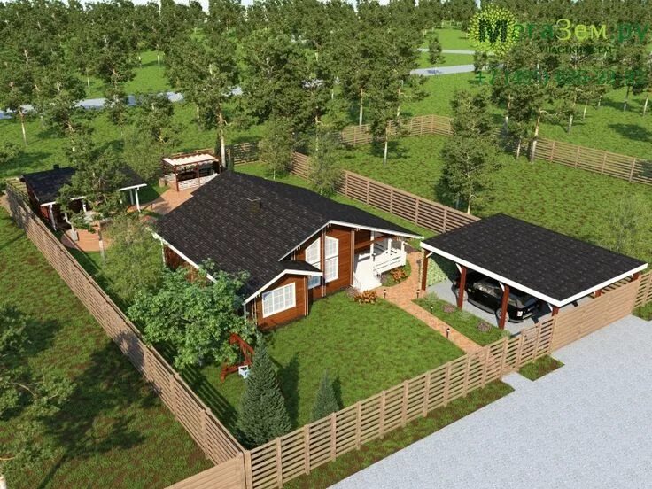 Проект 15 соток фото План участка с домом посередине и навесом для авто Village house design, House y