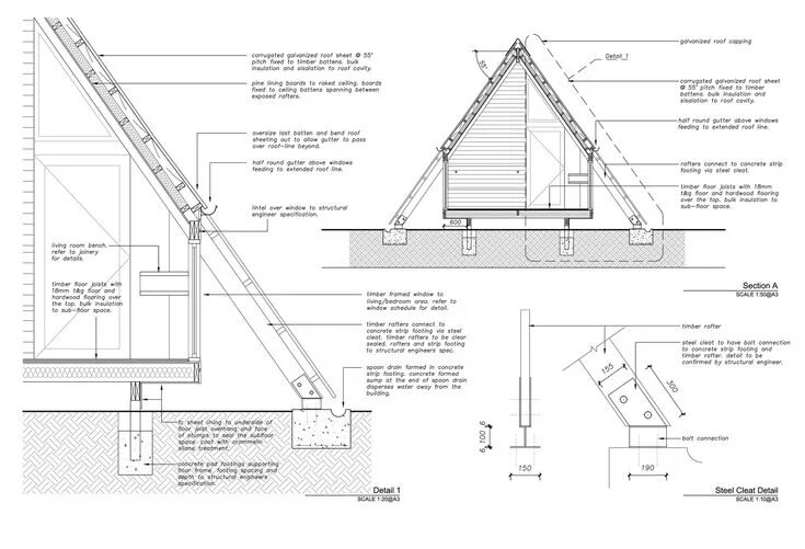 Проект а фрейм дома с чертежами JR’s Hut at Kimo Estate / Anthony Hunt Design + Luke Stanley Architects A frame 