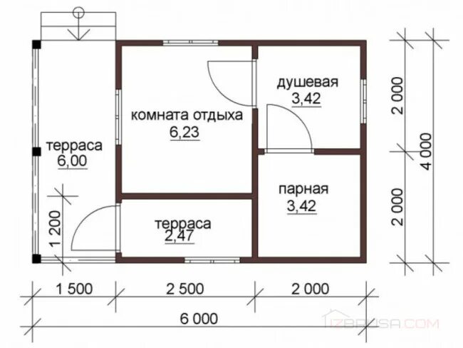 Проект бань из пеноблоков 6х4 фото Баня из бруса "ББ-10" 6x4м проект под ключ, цена от 817 000 руб.