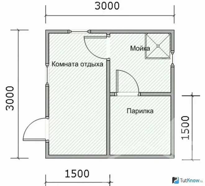 Проект бани 3х4 чертежи Проект "Проект БН-3265" площадь - 7.65 кв.м., из материала профилированный брус,