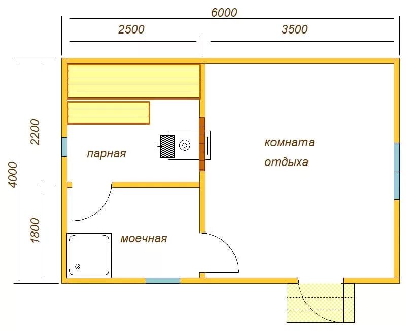 Проект бани 3х4 фото Каркасная баня 6х4 под ключ, проект каркасной бани 6 на 4, цена