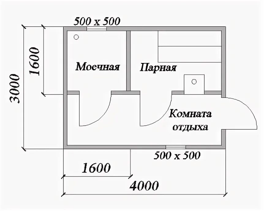 Проект бани 3х4 из бруса с чертежами Баня 3х4 проект фото - DelaDom.ru