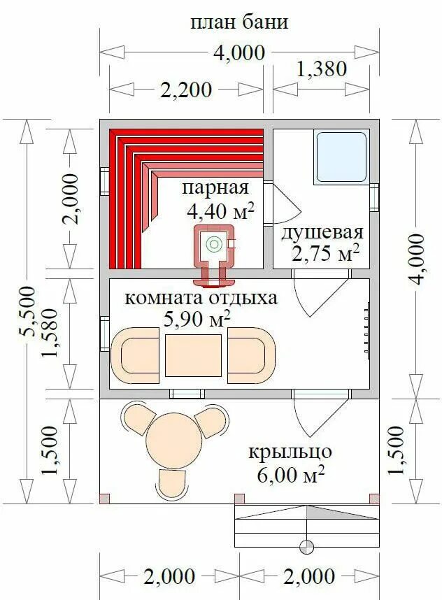 Проект бани 4х4 чертежи Бани под ключ недорого: банная печь входит в цену