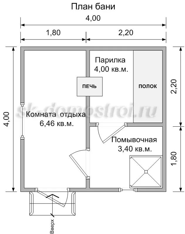 Проект бани 4х4 чертежи Баня 4х4 "Двина", проект с фото и ценами в Санкт-Петербурге