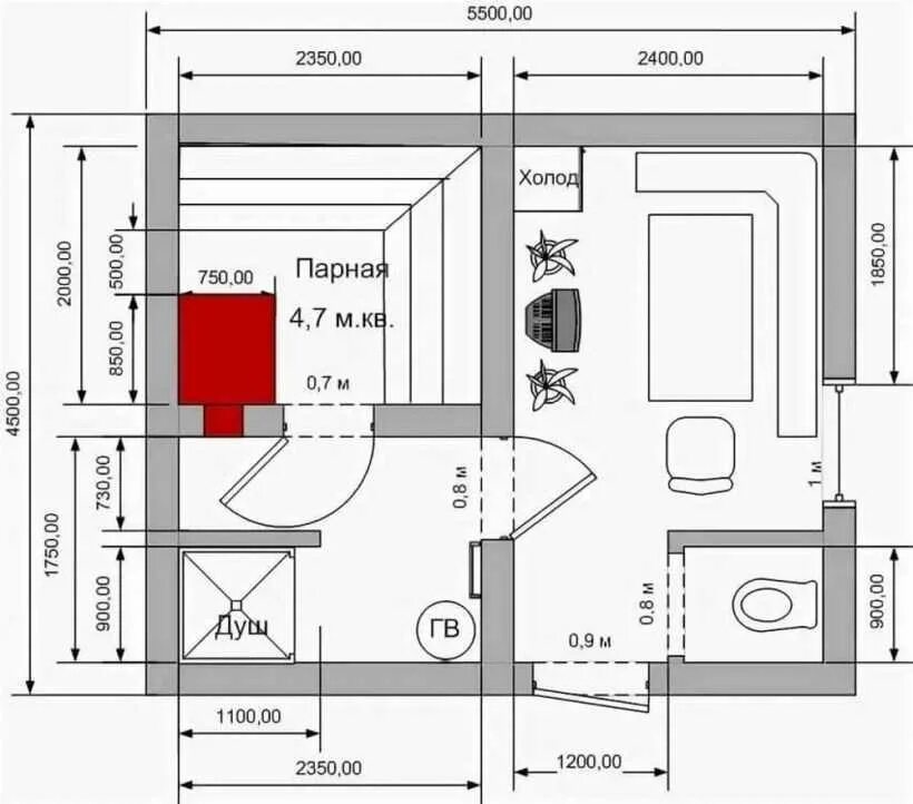 Проект бани 5х4 чертежами Баня 4х5 - CormanStroy.ru