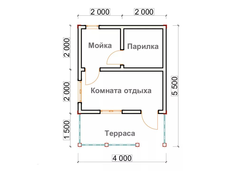 Проект бани 5х4 чертежами План бани 4х5 мойка и парилка отдельно